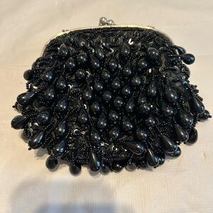 Chic Black Beaded Evening Clutch by Lanciome- Christmas- weddings or graduation